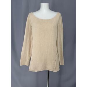 Bianca B Sweater Womens Large Beige Scoop Neck Crochet Back Tunic Italy Sheer